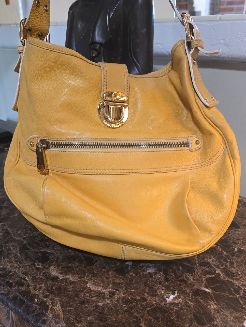 Marc Jacobs Mustard Yellow Leather Shoulder Hobo with Gold Hardware
